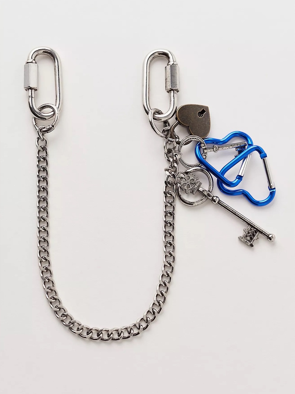 Free People Charmed Swag Bag - Silver Heart Key Charm Chain NWT